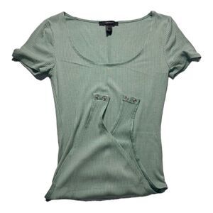 FOREVER 21 Short Sleeves Rib Scoop-neck Bodysuit